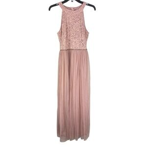 Womens Tulle Long Gown Dress Sleeveless S Embellished Halter Coral Prom Formal